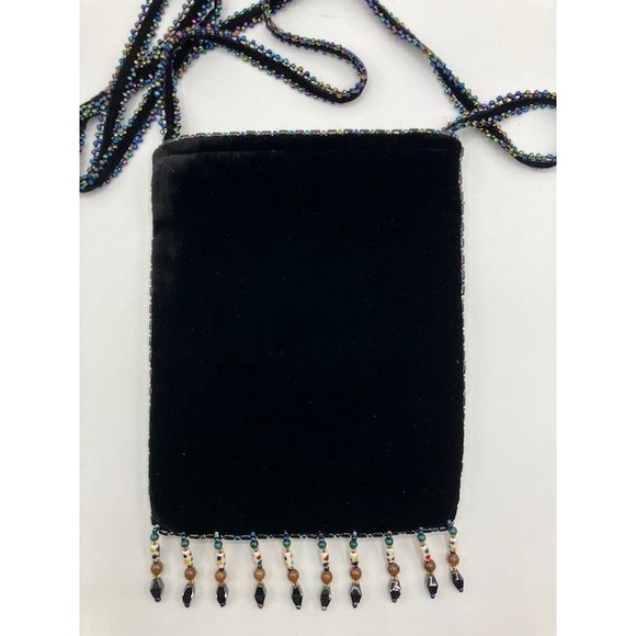Black Beaded 100% Silk Velvet Crossbody Bag Butterfly Embellished Zippered - Picture 4 of 8